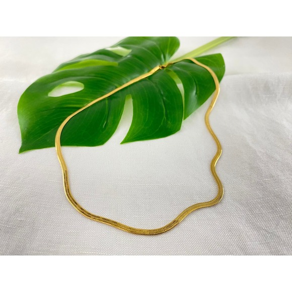 Stainless Steel 18k Gold Plated Herringbone Snake Chain Necklace - Picture 3 of 11